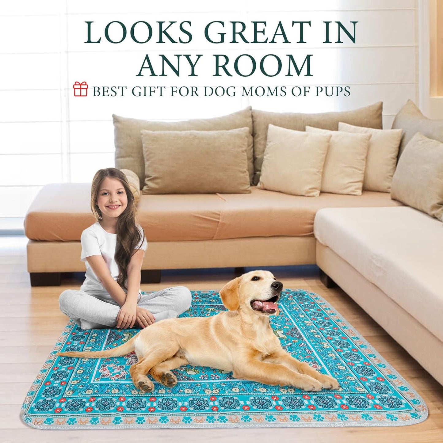 Homimp Washable Pee Pads for Dogs, Extra Large Reusable Puppy Pads Waterproof, Absorbent and Leakproof Dog Pee Pads, Non Slip Puppy Training Pads, Pet Mat for Floor,Crate,Couch,Whelping, Blue,36"x72"