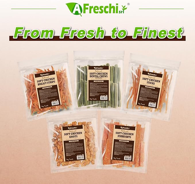 Afreschi Natural Soft Chicken Breast Strips 16 oz, Dog Treats, All Natural, Hypoallergenic & Grain-Free, High-Protein, Healthy & Easily Digestible, Soft Texture
