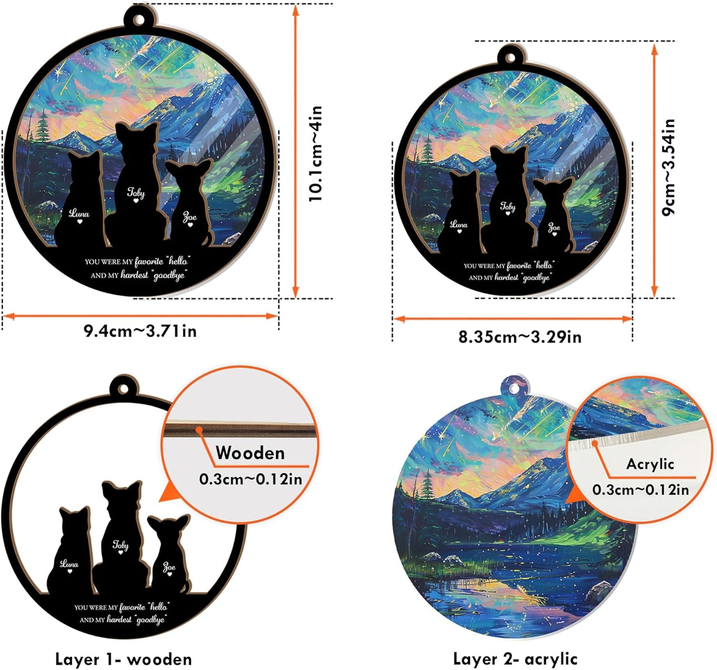 Personalized Pet Memorial Suncatcher – Custom Dog Cat Suncatcher with Name and Breed for Up to 3 Pets, Sympathy Gift for Pet Loss, Memorial Gift for Dog and Cat Lovers