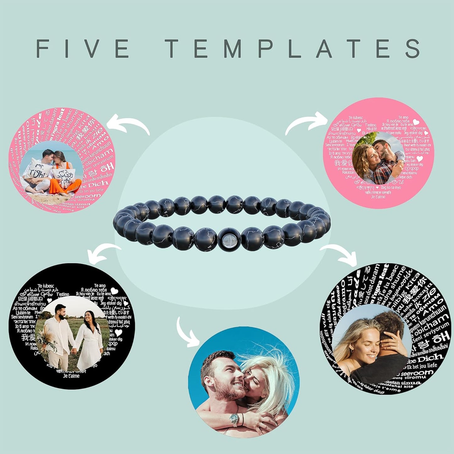 EMIRISTIC Custom Photo Bracelet - Personalized Picture Natural Stone Cuban Chain Bracelet - Any Special Day Gifts