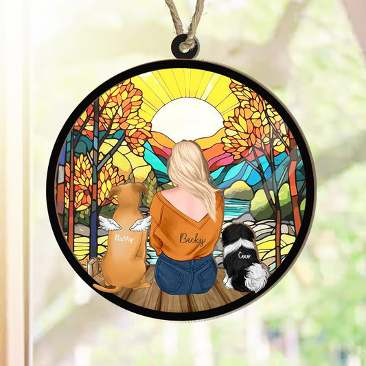 Personalized Pet Memorial Suncatcher – Custom Dog/Cat Memorial Keepsake, Pet Owner Portrait, Loss of Dog Sympathy Gift, Pet Remembrance Gift