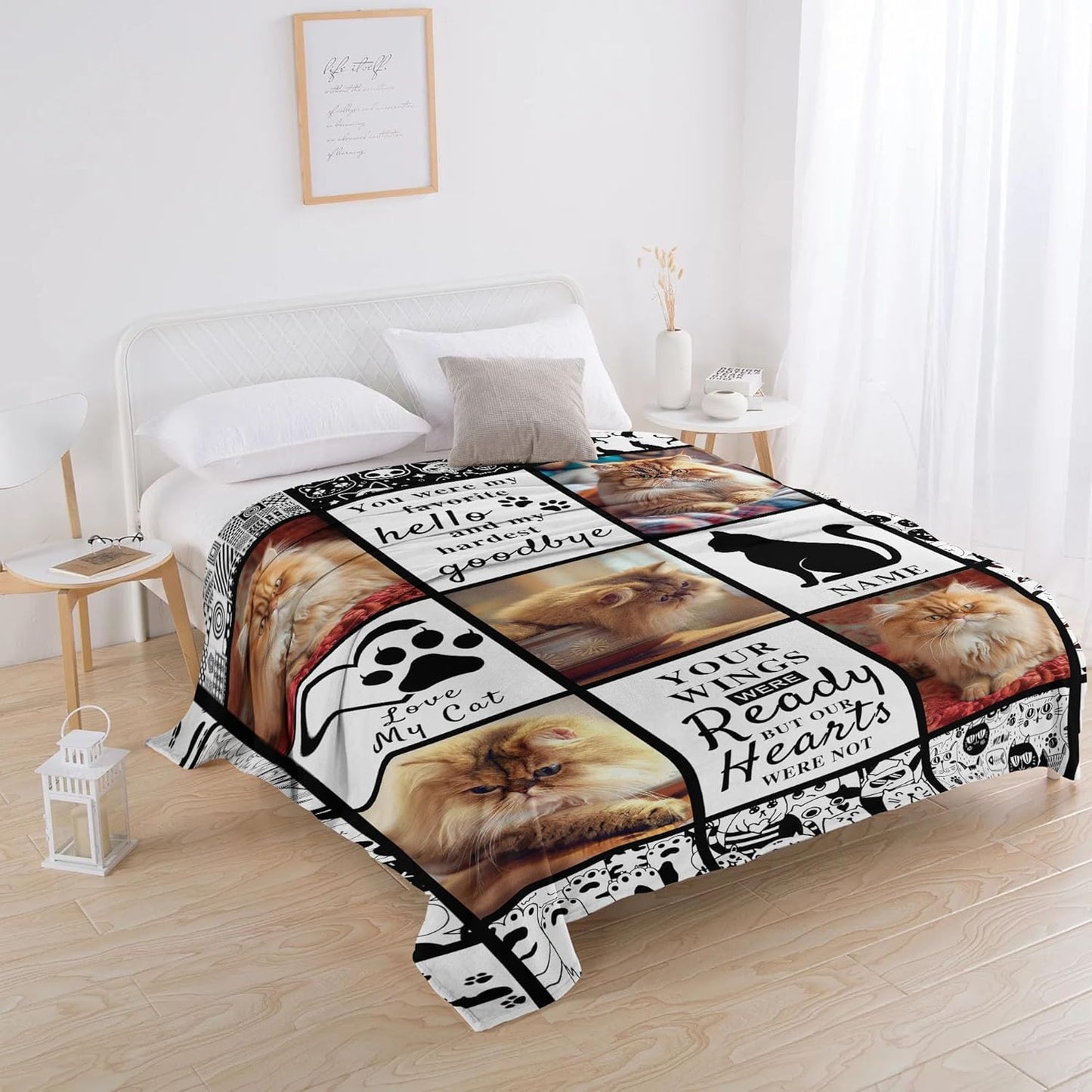 Funny DIY Custom Pet Blanket - Photo Text & Picture Collage, Personalized Cat Memorial Gift Pet Memorial Blanket Pets Memorials Gifts for Cats Loss Sympathy Gift Bereavement Remembrance