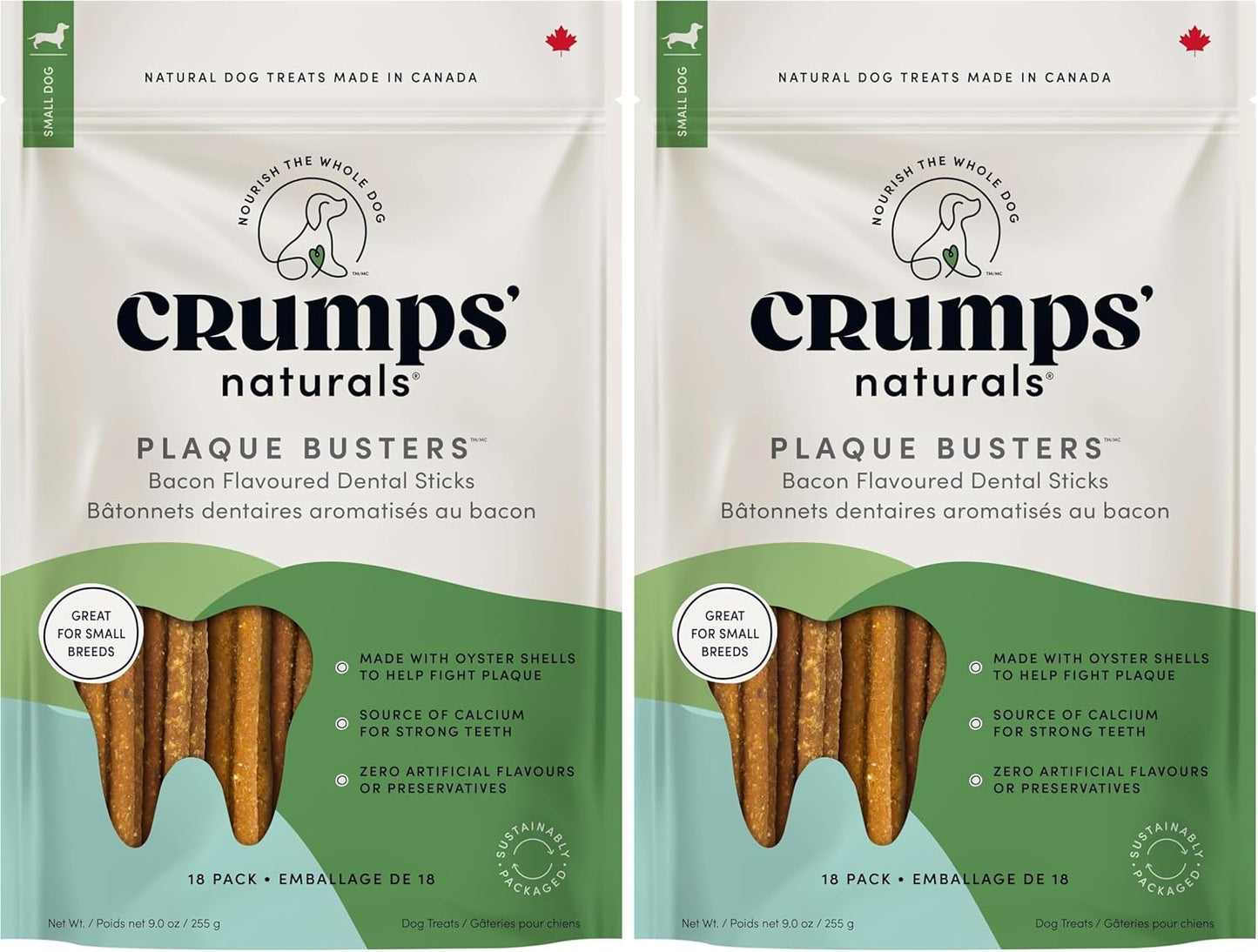 Crumps' Naturals Pbb- Bacon Dental Dog Treats (36 Pack), 4.5"