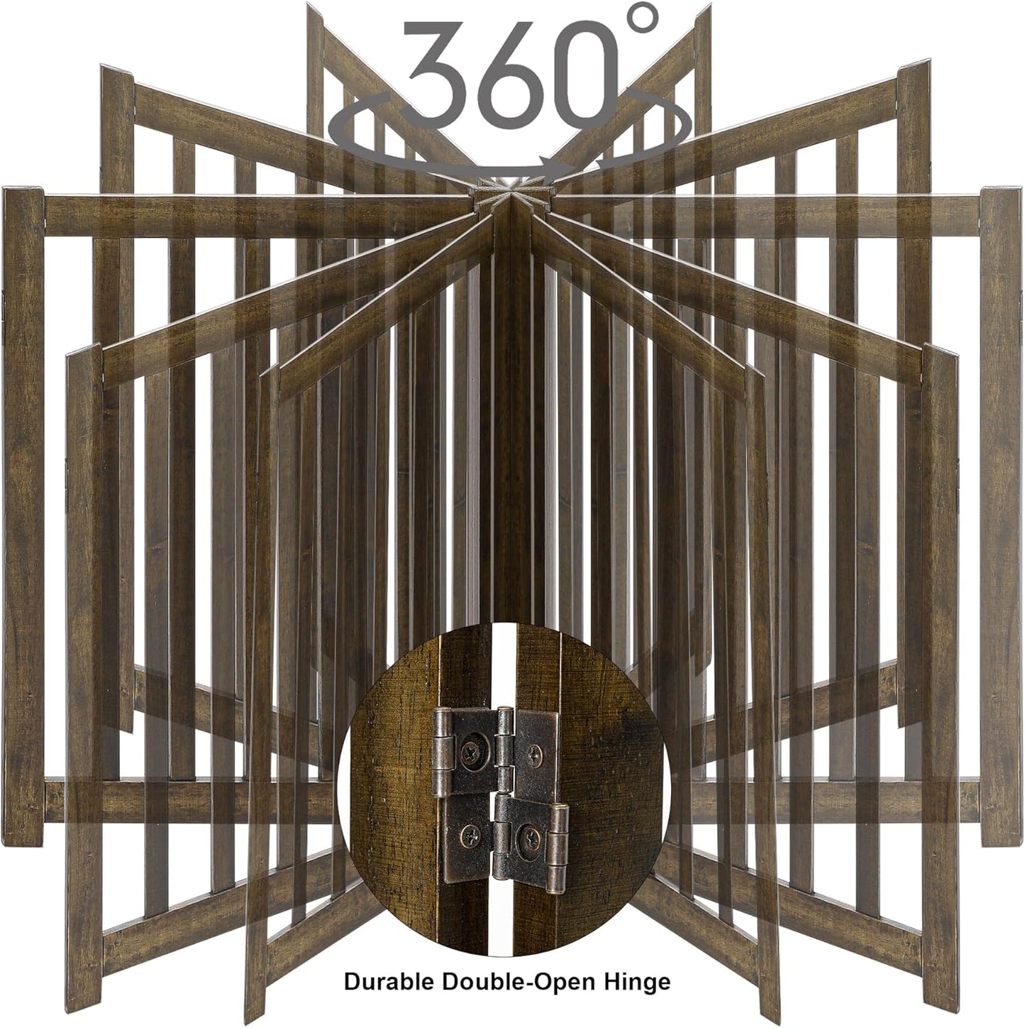 LZRS 4-Panel Wooden Free Standing Foldable Dog Gate Indoor – 24" High, Extra Wide Step-Over Safety Pet Gate for Doorways, Stairs, Hallways, Large Spaces & Playpen for Puppies Indoor Use, Walnut