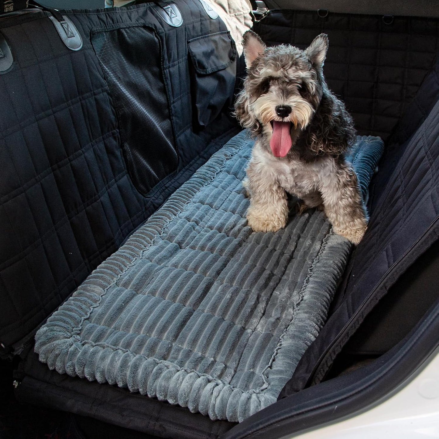 Dog Bed for Car, Pet Travel Backseat Mat for Vehicle SUV Truck Jeep Automobile, Large Washable Foldable Non-Slip Fuzzy Soft Comfortable Cozy Extender Protector Cover Pad, Grey, 24.8x54 in