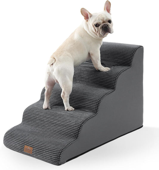 Extra Wide Dog Stairs 19.7" Width, Large Pet Step for Small Medium Dog, Puppy or Cat, Ramp for High Bed or Car, High Density Foam Ladder, Stable, 5 Step, 19.7x33x22.4 in, Charcoal Grey
