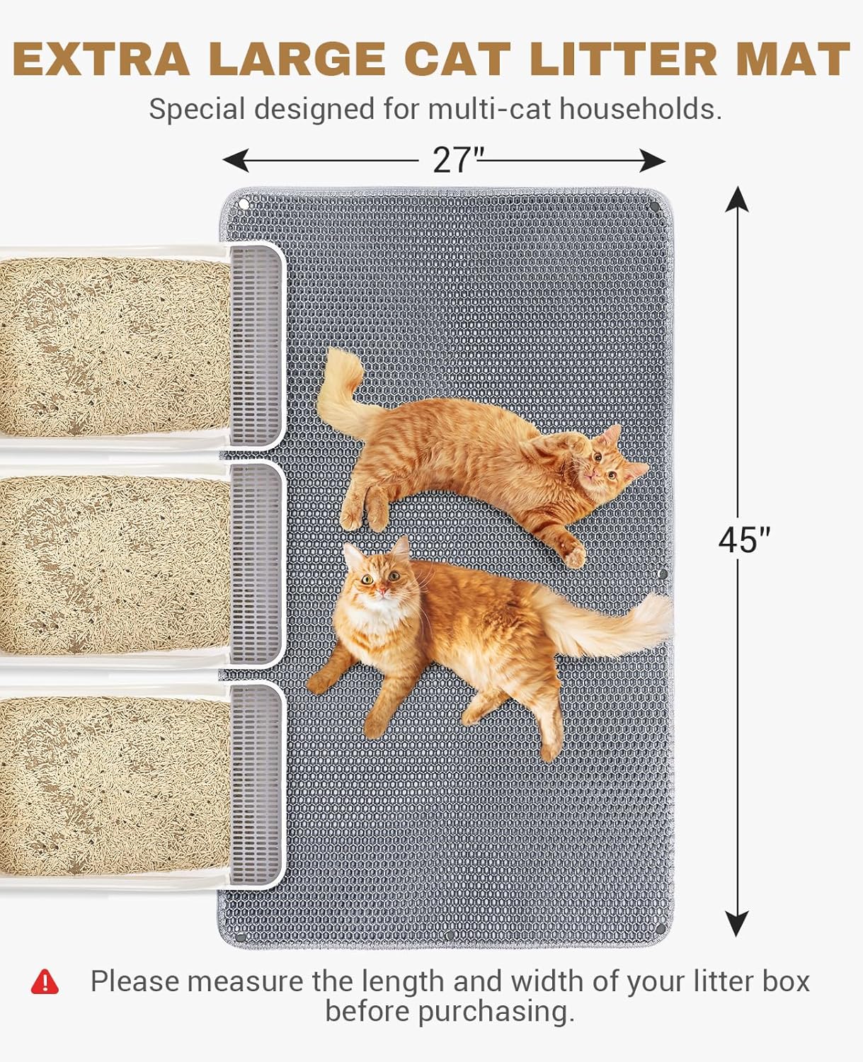 Fostanfly Cat Litter Mat - Extra Large XL 45"x 27" Cat Litter Trapping Mat, Machine Washable Double Layer Design, Urine & Waterproof for Kitty- Easy Clean for Floor