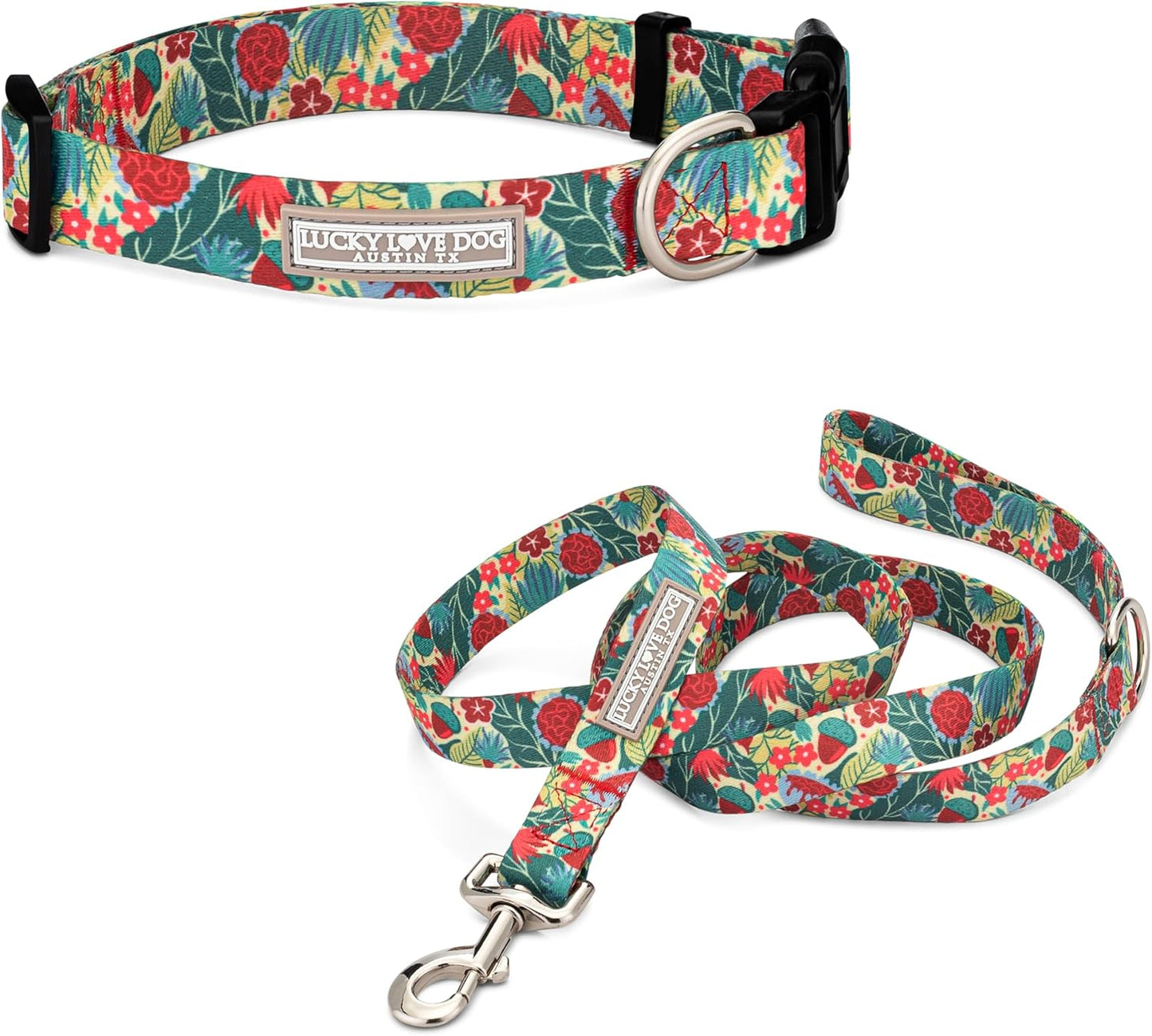 Lucky Love Dog - Easy Click Buckle Dog Collar with Leash Set Combo, Durable & Comfortable for Male & Female Dogs, Pet Collar for Small to Large Dogs, Secure Fit - Ginny Combo, Large