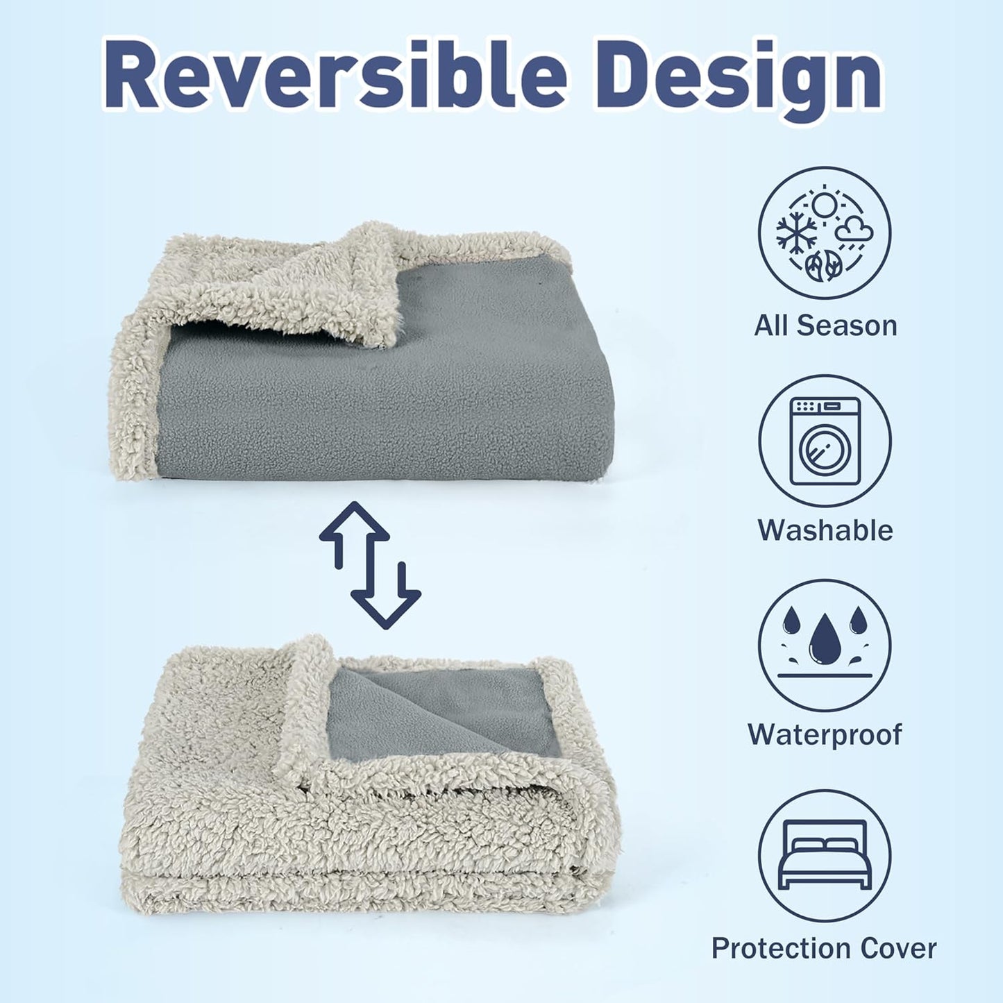 Kritter Planet Waterproof Bed Blanket for Dogs, Washable Stain Proof Pad Bed Cover, Reversible Leakproof Furniture Protector, Liquid Pee Proof Blanket for Couch Sofa, 80x60 inch, Queen Size