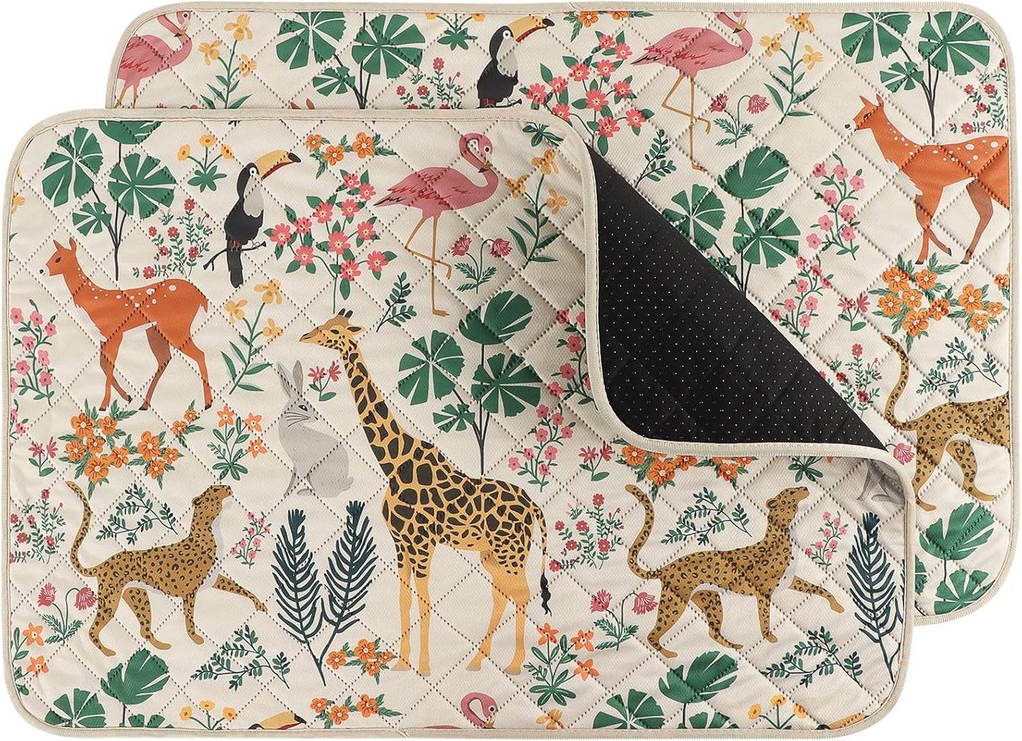 IEUUMLER Washable Pee Pads for Dogs, 2 Pack Forest Pattern Reusable Waterproof Puppy Pads, Non-Slip Super Absorbent Dog Training Pad for Playpen Crate Bed EU013 Beige Jungle, 36x31