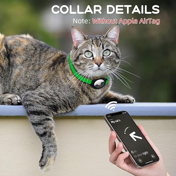 AirTag Cat Collars, Stretchy Collar with Apple AirTag Holder and Bell, Breakaway Ultra Design Elastic GPS Tracking Collars for Cats and Puppies, (7.5-12.5 Inch), Emerald Green