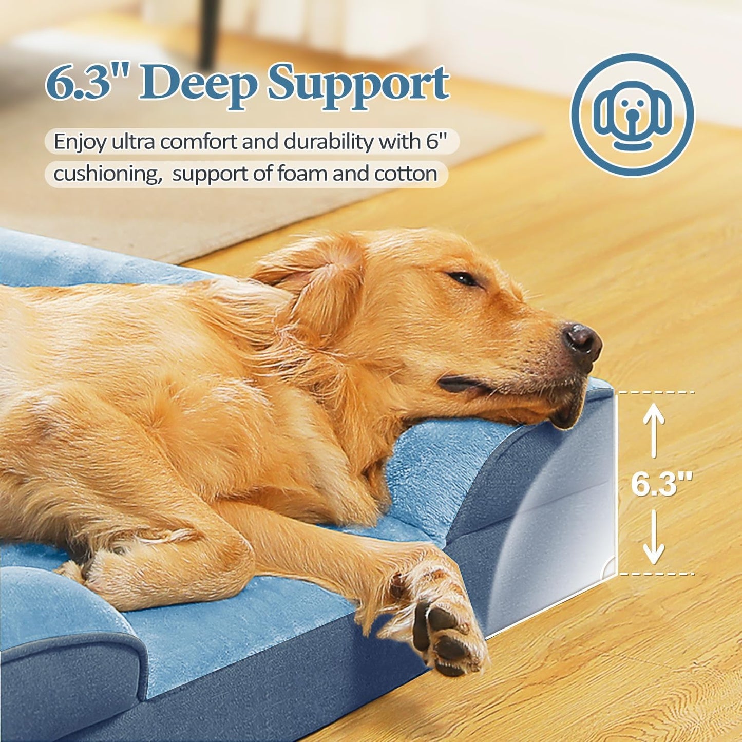 PAWZ Road Orthopedic Dog Bed Medium Size Dog Bed Washable with Supportive Foam,2-Layer Waterproof Cover and Non-Slip Bottom for Small, Medium Dogs-Blue Large