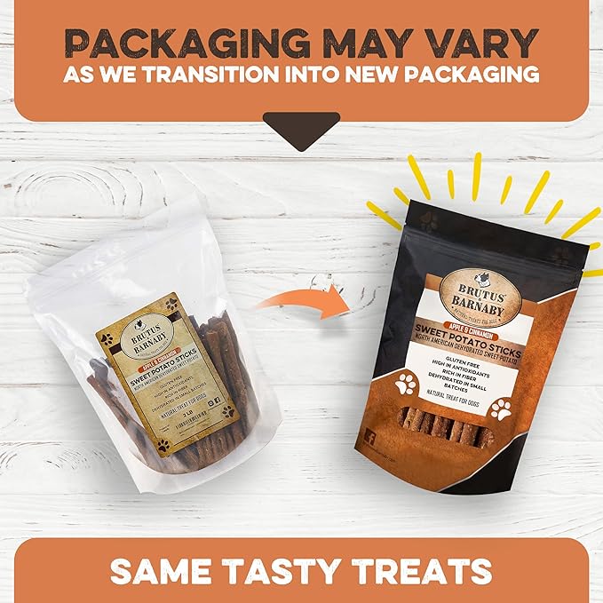 BRUTUS & BARNABY USA Sweet Potato Dog Treats - Crunchy Grain Free Cinnamon Apple Sticks, Promotes Positive Gut Health with Natural Anti-Diarrhea Properties (Cinnamon & Apple, 12 oz)