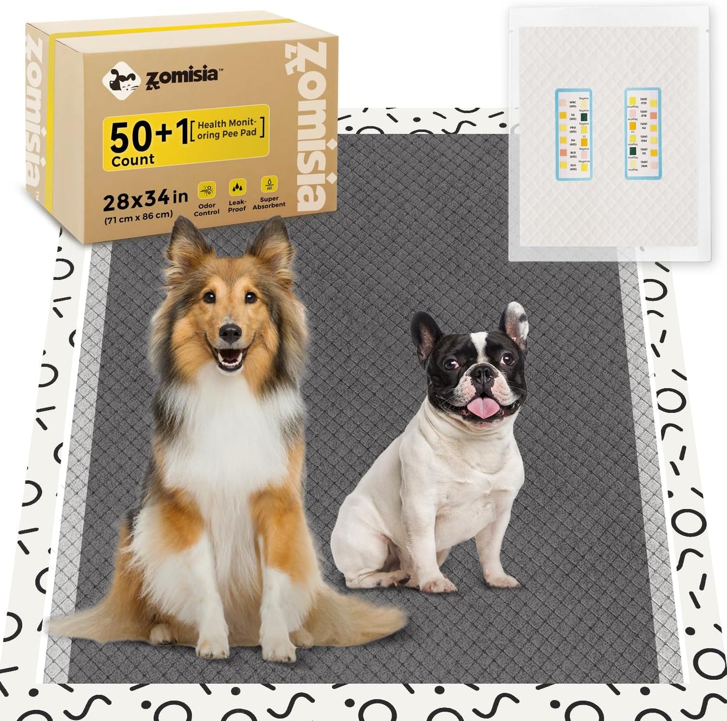 Charcoal Puppy Pee Pads for Dogs Extra Large, 28"x34" 50 Counts + 1 Extra Health Monitoring Pad - XL Dog Potty Training Pads Disposable, Odor-Control, Super Absorbent & Leak-Proof