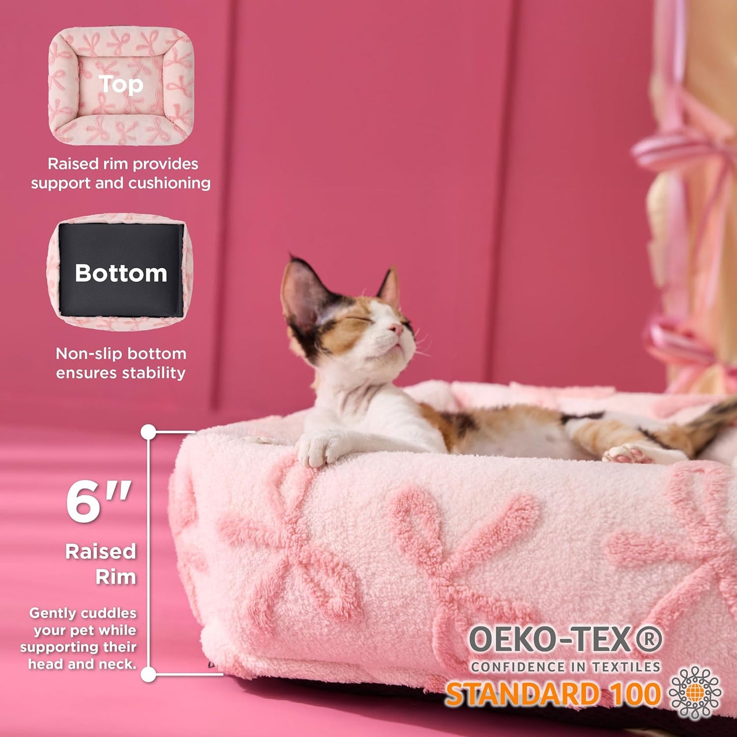 Lesure Cute Dog Bed for Small Dogs & Cats- Washable Puppy Beds,Cozy Rectangle Orthopedic Pet Sofa with Jacquard Shaggy Plush & Anti Slip Bottom,20x19x6inches