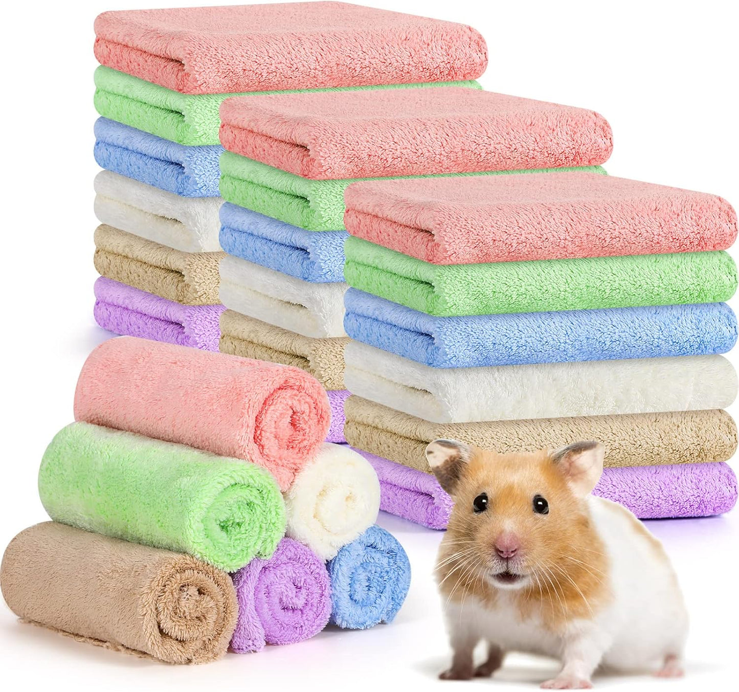 24 Pcs Guinea Pig Fleece Bedding Blankets Bulk Washable Small Animal Fleece Cage Liners Pet Wash Cloth Sleeping Mat Cover for Hamster Chinchilla Rabbit Hedgehog(11.8 x 11.8 Inch,Multicolor)