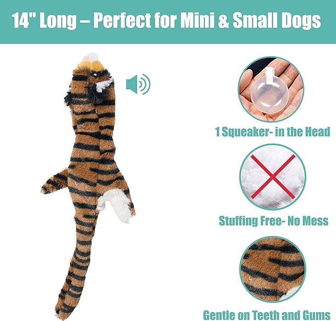 SPOT Skinneeez Jungle Cat 14 Inch Stuffing-Free Plush Squeaky Dog Toy – Soft Interactive Chew Toy for Small and Medium Dogs – Mess-Free Play for Light & Moderate Chewers