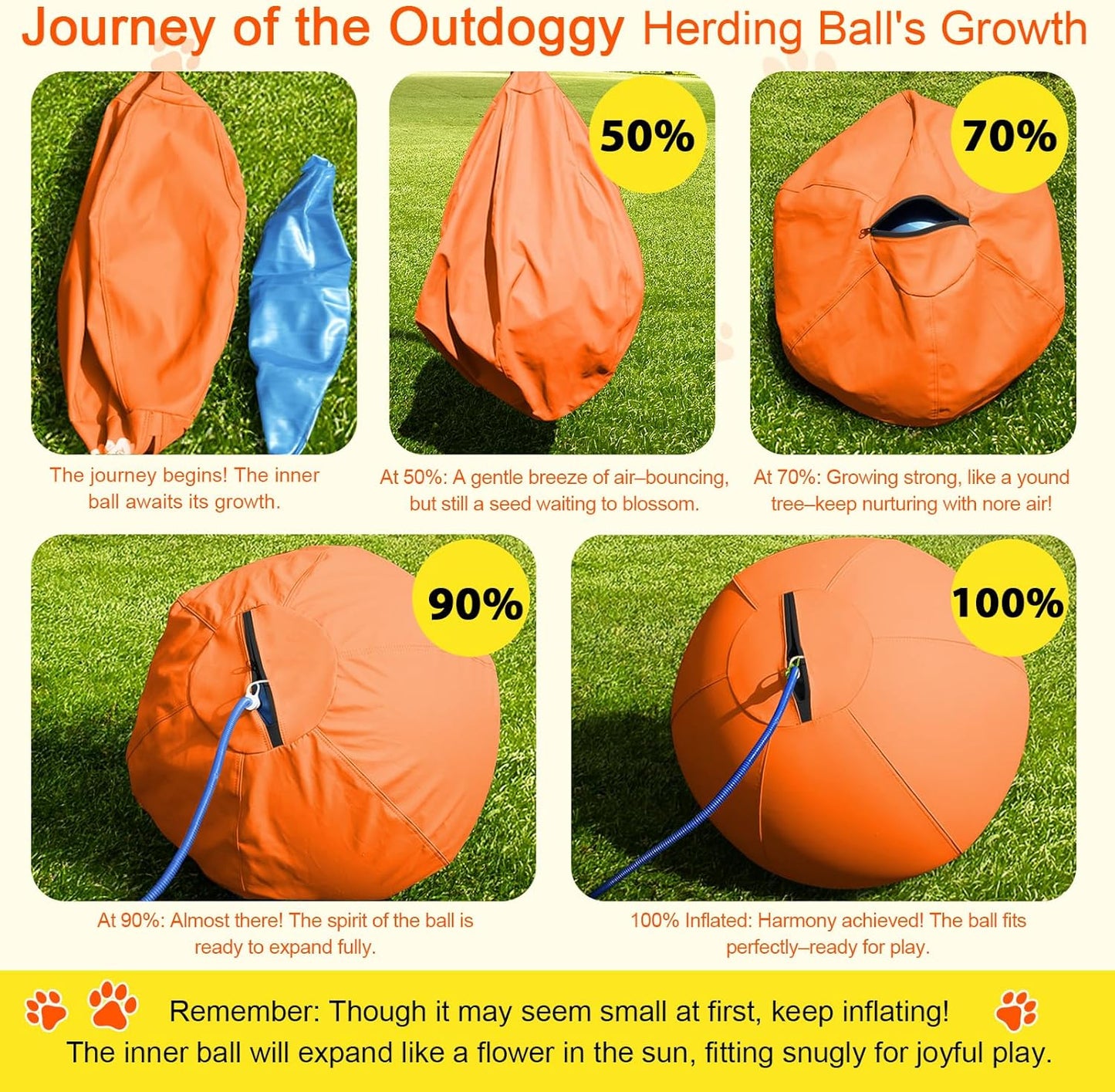Herding Ball for Dogs 18 Inch - Dual-Layer Heavy Duty Herding Ball for Australian Shepherds, Border Collies & Corgis | Outdoor Herding Toy for Small/Medium Dogs - Backyard Training and Play - Orange