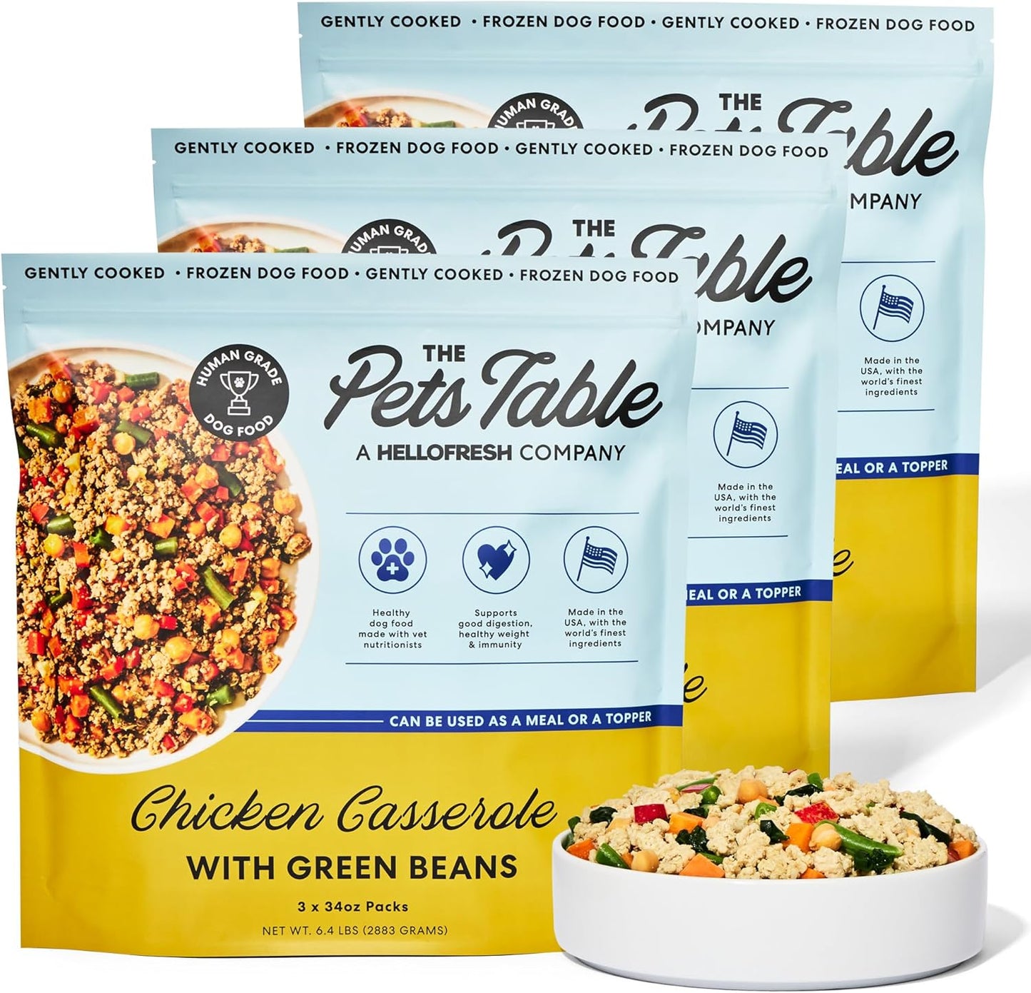 The Pets Table Human-Grade Chicken Casserole Fresh Dog Food, Dog Food Topper or Complete Meal, 9 Count of 34-oz Pouches, 19lbs