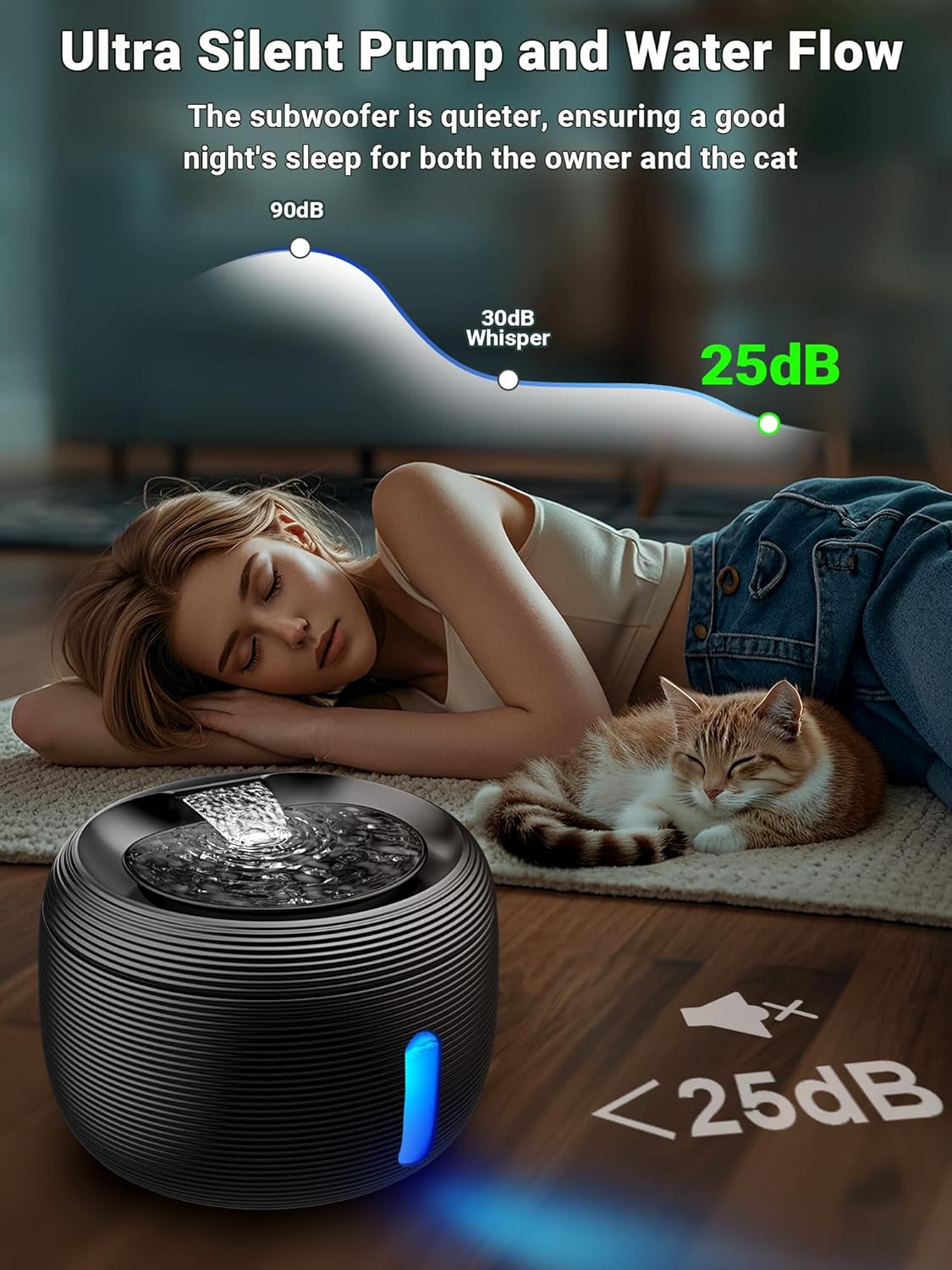 Kastty 3.5L/118 oz Cat Water Fountain, Large Capacity Quiet Pet Water Fountains for Cats Indoor Water Level LED Light Multi-Filtration BPA-Free, Automatic Cat Fountain Easy Cleaning FS77(Black)