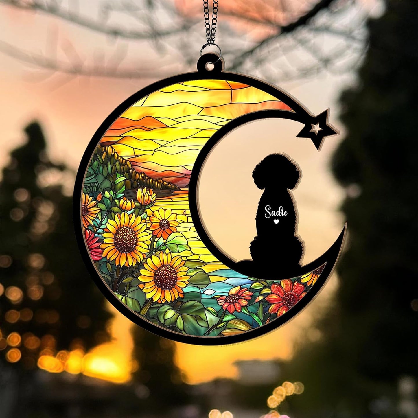 Personalized Dog Sunflower Suncatcher – Custom Dog Loss Sympathy Gift, Memorial Suncatcher for Dog Lovers, Pet Remembrance Keepsake