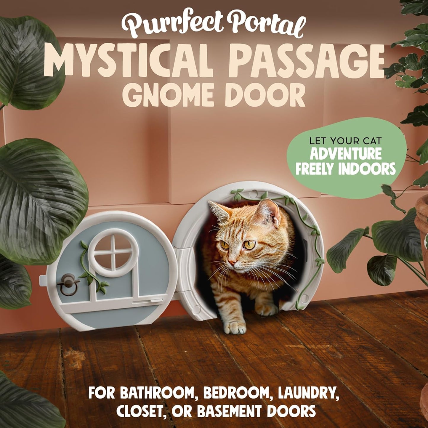 Gnome® Door Cat Door for Interior Doors - Stylish & Functional with No Flap, Lockable, and Easy Installation, Spacious Large Kitty Door for Cats Up to 20 lbs, Private and Comfortable Pet Door