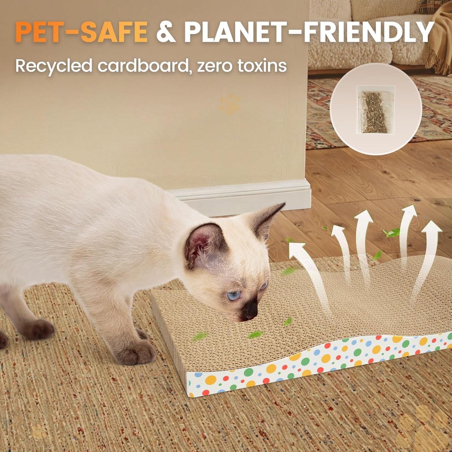 Cat Scratching Board, Large Wide Corrugate Cat Scratcher with Catnip, Premium Scratch, Double-Sided Design, Cat Scratch Pad for Indoor Cats and Kitten,Furniture Protectors from Cat Scratching (2-PACK)