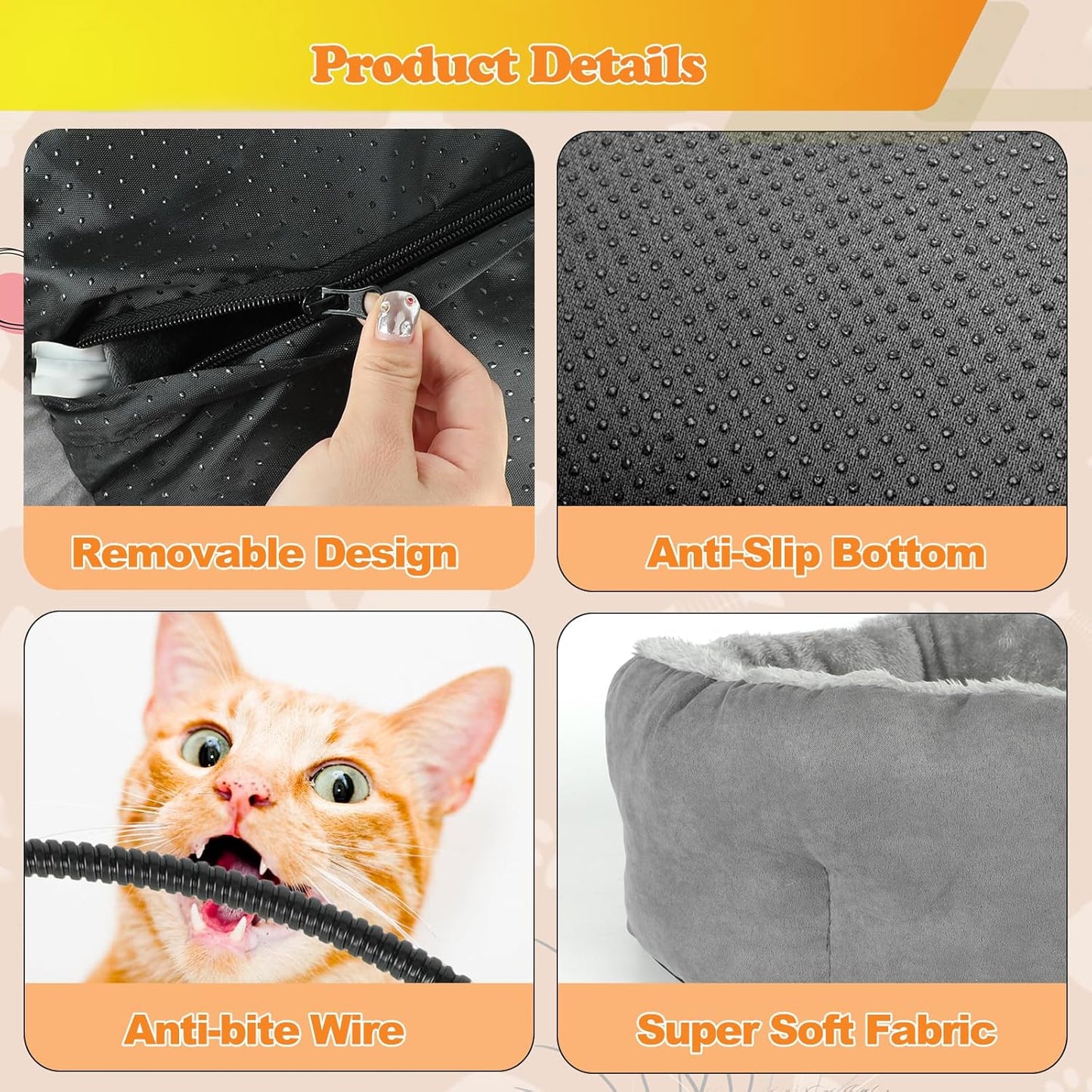 Heated Cat Bed for Indoor Cats, Adjustable Temperature Thermo Round Cat Bed with Timer, Self Warming Cat Bed Donut with Heating Pad, Washable Electric Heating Pet Bed for Kitty and Small Dogs