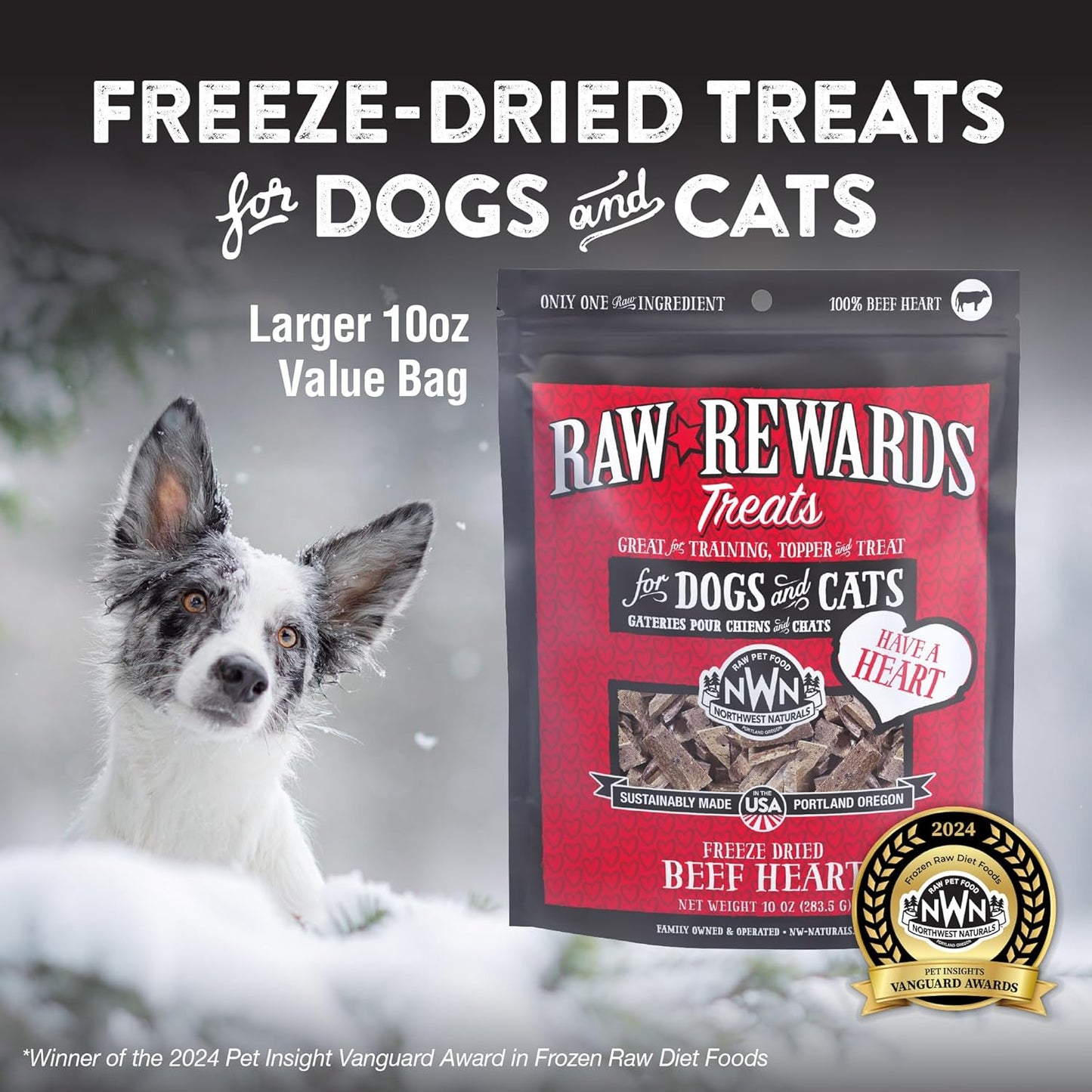 Northwest Naturals Raw Rewards Freeze-Dried Beef Heart Treats for Dogs and Cats - Bite-Sized Pieces - Healthy, 1 Ingredient, Human Grade Ingredient, All Natural, Proudly Made in USA, 10 Oz (Pack of 3)