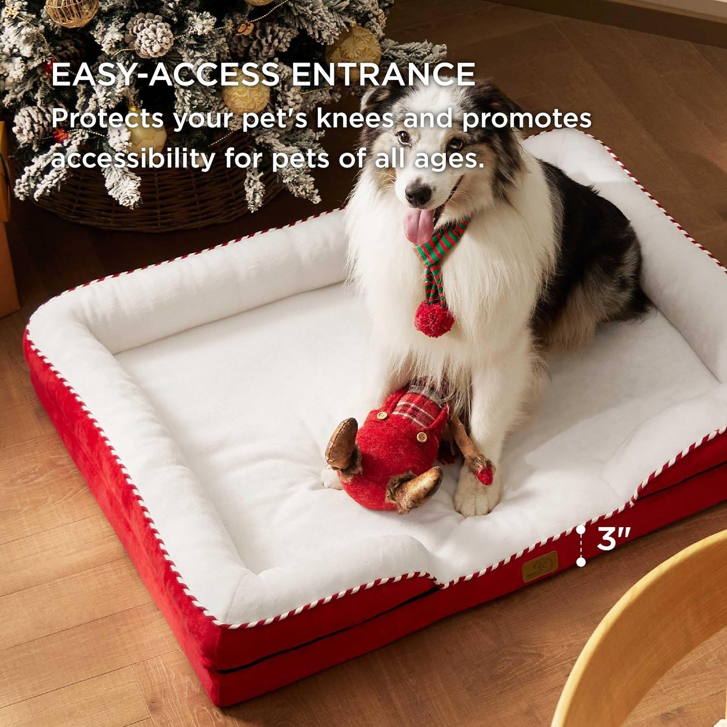Bedsure XL Orthopedic Dog Bed for Extra Large Dogs - Washable XLarge Dog Cat Bed Waterproof, Comfort Dogs Couch Sofa with Washable Removable Cover, Pet Bed with Nonskid Bottom, Red, 42"