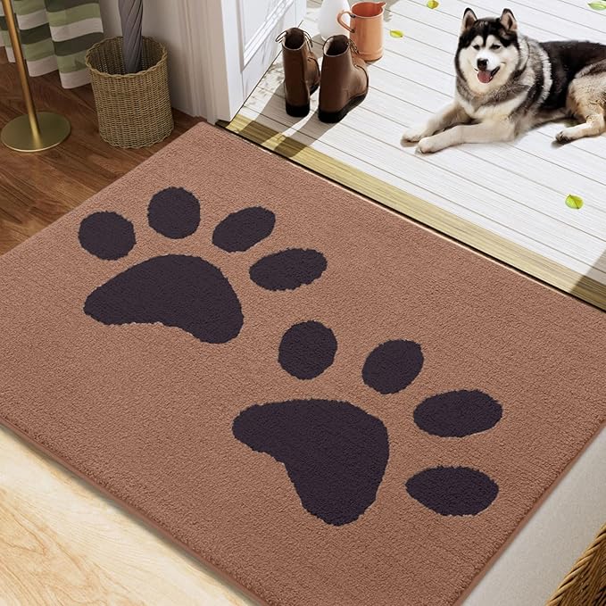 Buganda Dog Door Mat for Muddy Paws, Absorbent Dirt Trapper Washable Indoor Doormats, Non Slip Low-Profile Mud Mat for Dogs, Front Entrance Doormat for Inside Floor (40x32 Inches, Camel and Black)