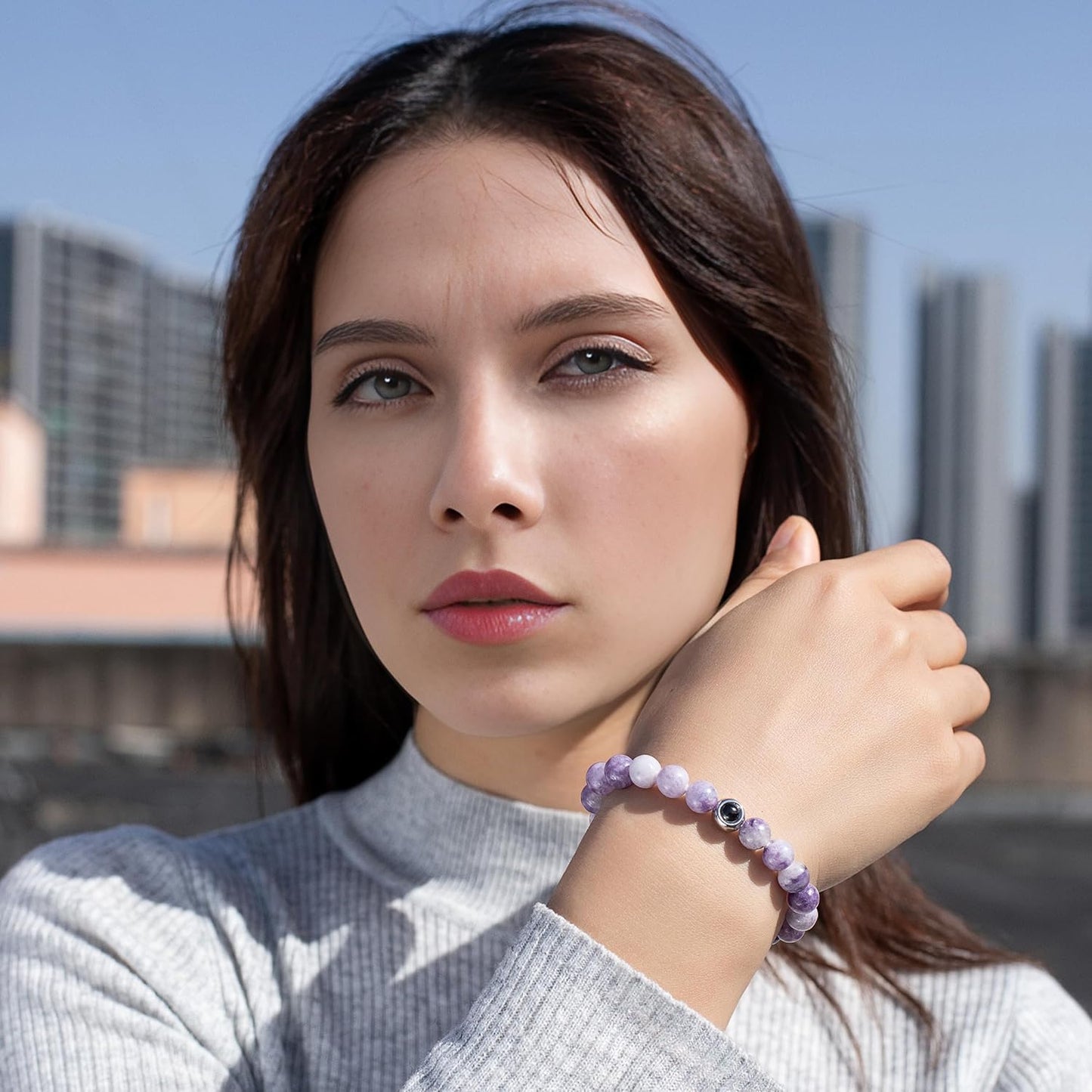 EMIRISTIC Custom Photo Bracelet - Personalized Picture Natural Stone Cuban Chain Bracelet - Any Special Day Gifts