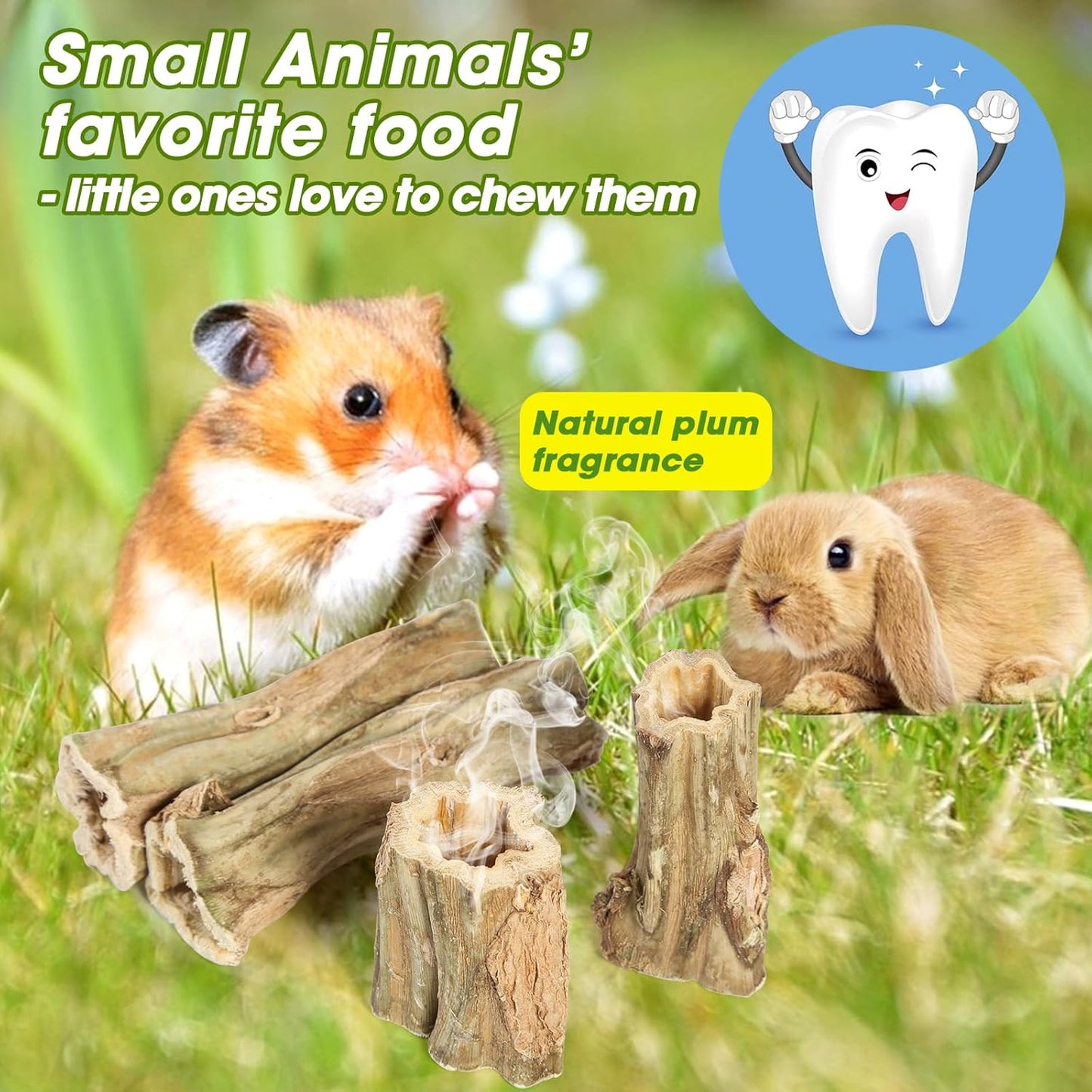 Abizoo Rabbit chew Toys for Bunnies,4 Pcs Natural Papaya Wood Chew Sticks Bunny Chews for Teeth Chinchilla Guinea Pig Hamster Gerbil Degu Small Animals to Keep Busy Molar Treats Toys