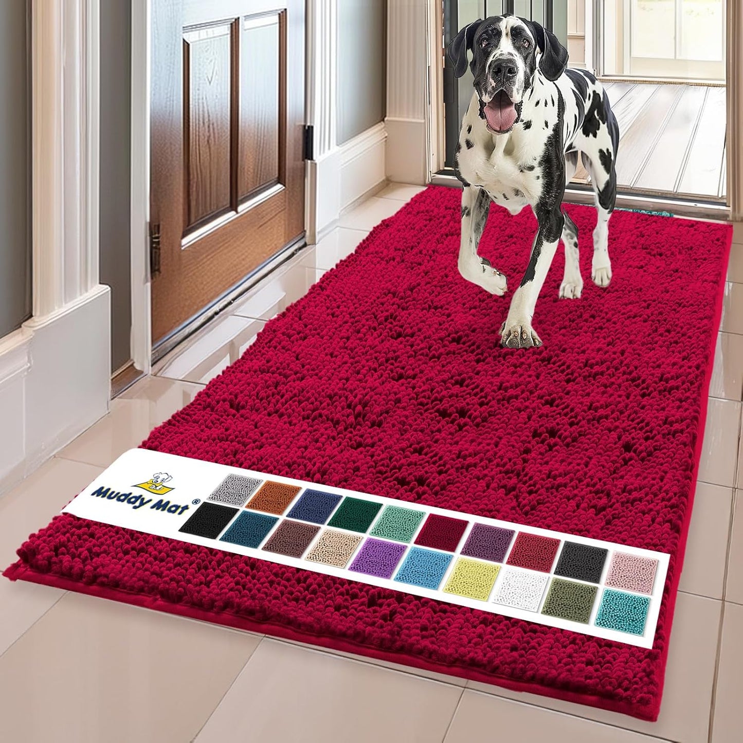Muddy Mat® Original Dog Door Mat for Muddy Paws, Super Absorbent Microfiber, Non-Slip Washable Pet Rug, Quick Dry Chenille Entryway Carpet, Machine Washable Indoor Outdoor mat, Maroon 35"x60"