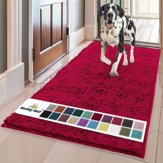 Muddy Mat® Original Dog Door Mat for Muddy Paws, Super Absorbent Microfiber, Non-Slip Washable Pet Rug, Quick Dry Chenille Entryway Carpet, Machine Washable Indoor Outdoor mat, Maroon 35"x60"
