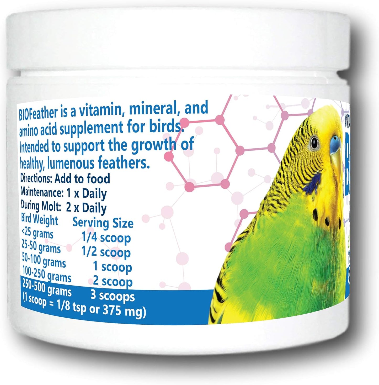 BIOFeather™ Feather Growth Dietary Supplement for Parrots, All-Natural Bird Formula (120 Servings)