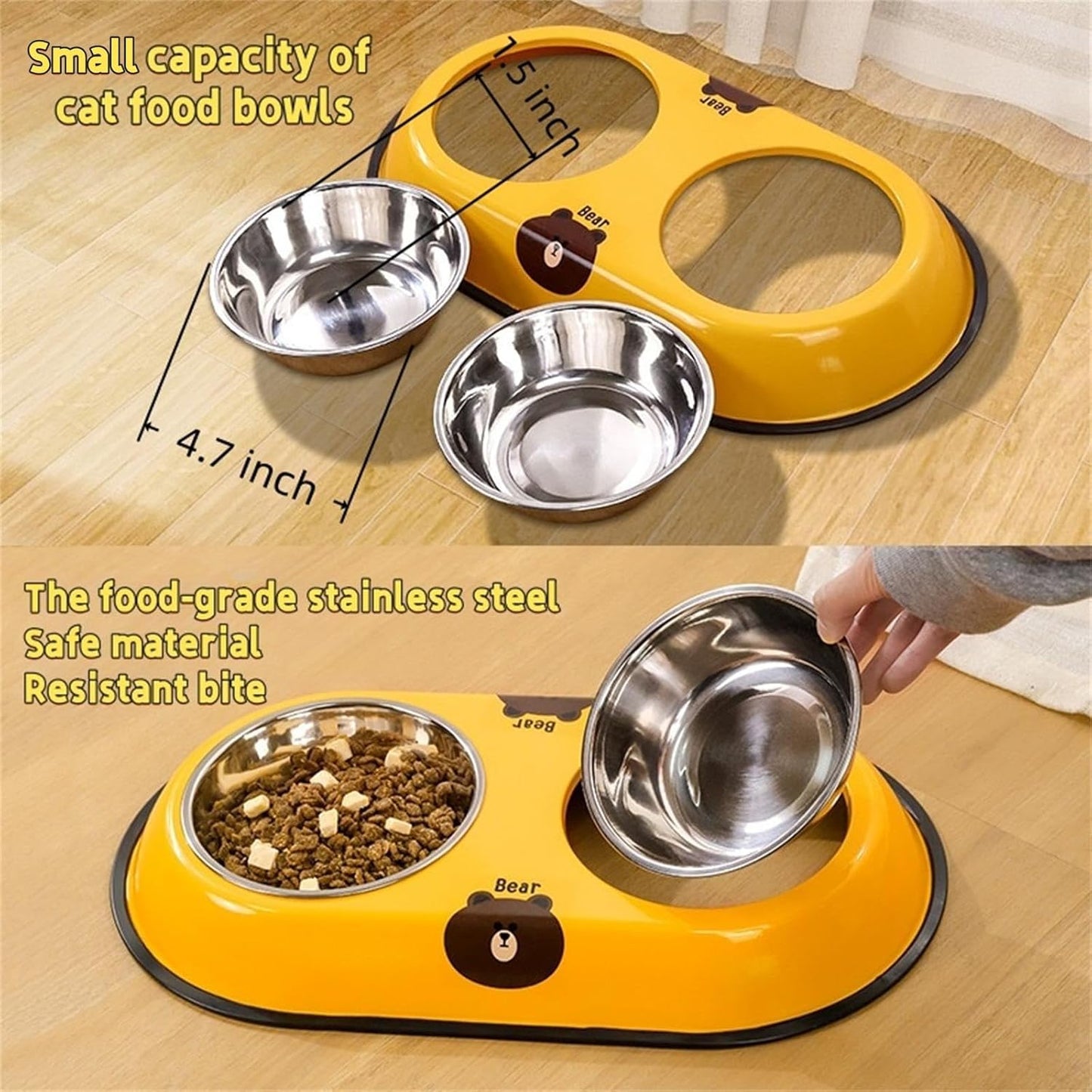Stainless Steel Dog Bowl - Pet Double Bowls Set with Non-Slip Base for Food and Water Pet Puppy Cats Dishes for Small and Large（Small）
