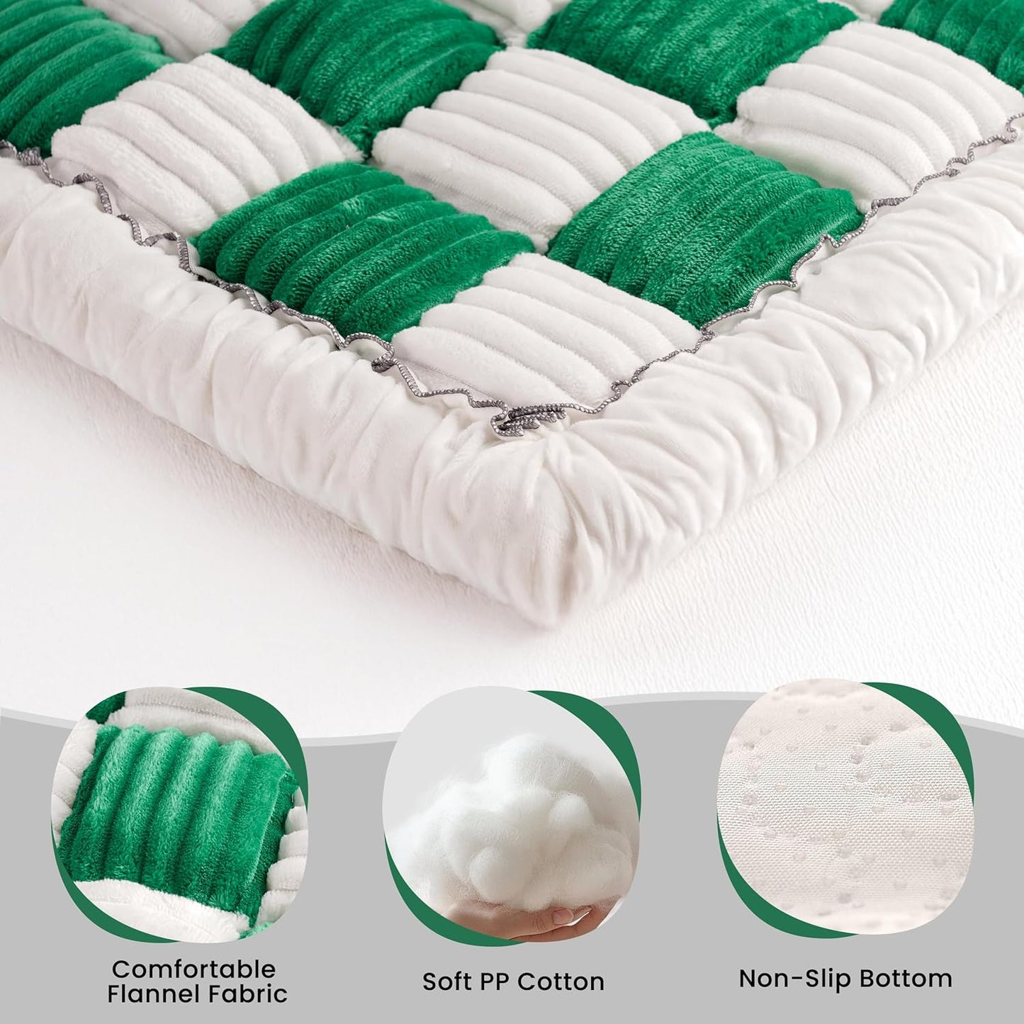 Backseat Dog Bed Mat for Car, Non-Slip Dog Bed for Car Back Seat, Soft & Cozy Dogs Blanket, Washable Travel Pet Mat Seat Protector for Cars, SUVs, Trucks (Green/White, 51.1"L x 23.6"W x 1.5"Th)
