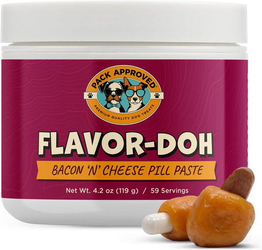 Flavor-Doh - Flavored Pill Wrap for Dogs to Hide Capsules and Create Pill Treats for Dogs - Easy-to-Use Treat Paste for Pet Medication - Bacon n' Cheese (4.2oz)