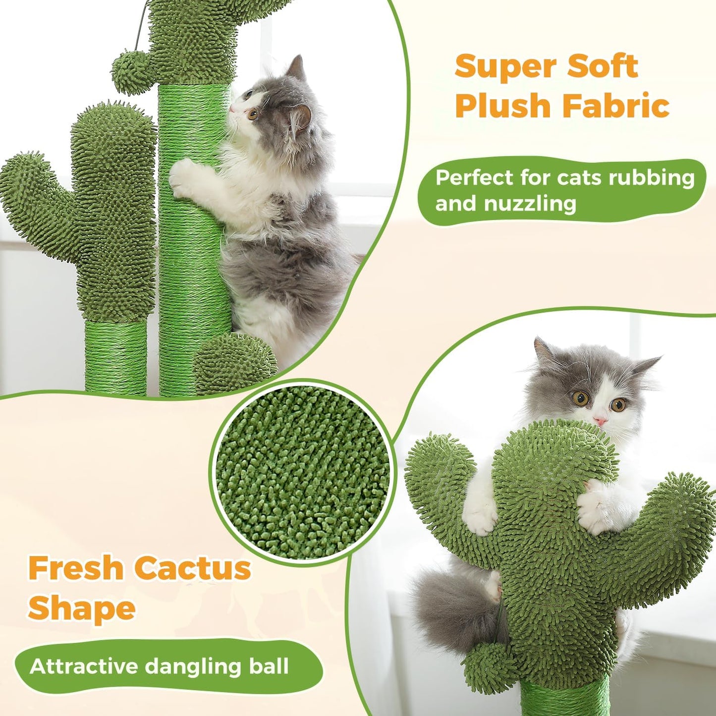 PAWZ Road Cat Scratching Post Cactus Cat Scratcher Featuring with 3 Scratching Poles and Interactive Dangling Ball - 35 Inches