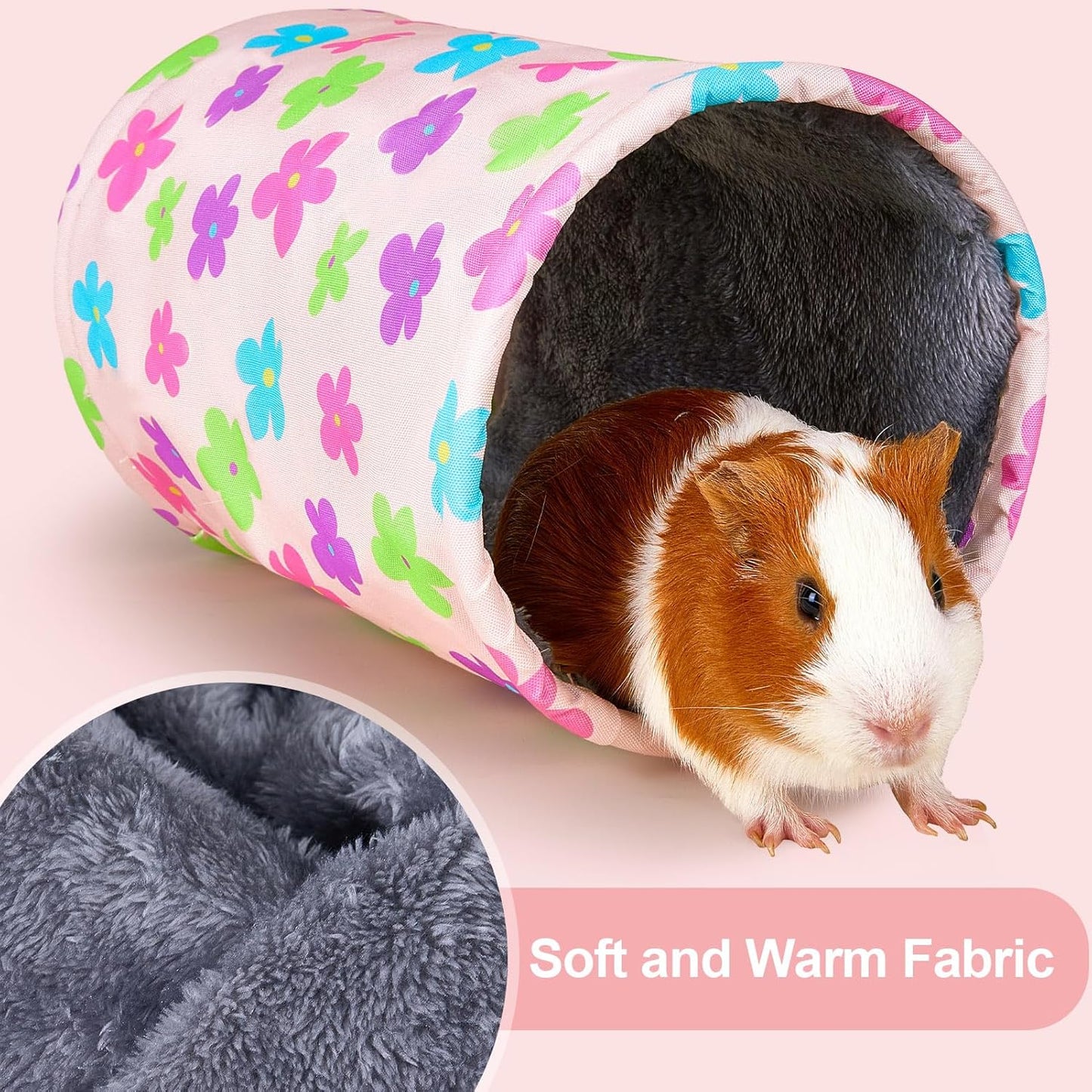 Glittme Guinea Pig Tunnel Washable Guinea Pigs Hideout Portable Rabbit Tunnels Soft Ferret Tunnel for Playing Resting Guinea Pig Accessories for Hedgehogs, Hamster, Apricot Flowers