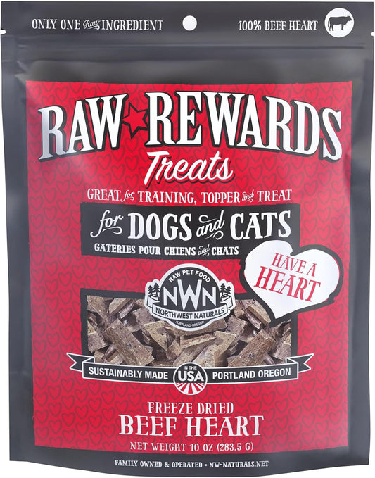 Northwest Naturals Raw Rewards Freeze-Dried Beef Heart Treats for Dogs and Cats - Bite-Sized Pieces - Healthy, 1 Ingredient, Human Grade Pet Food, All Natural, Proudly Made in USA, 10 Oz