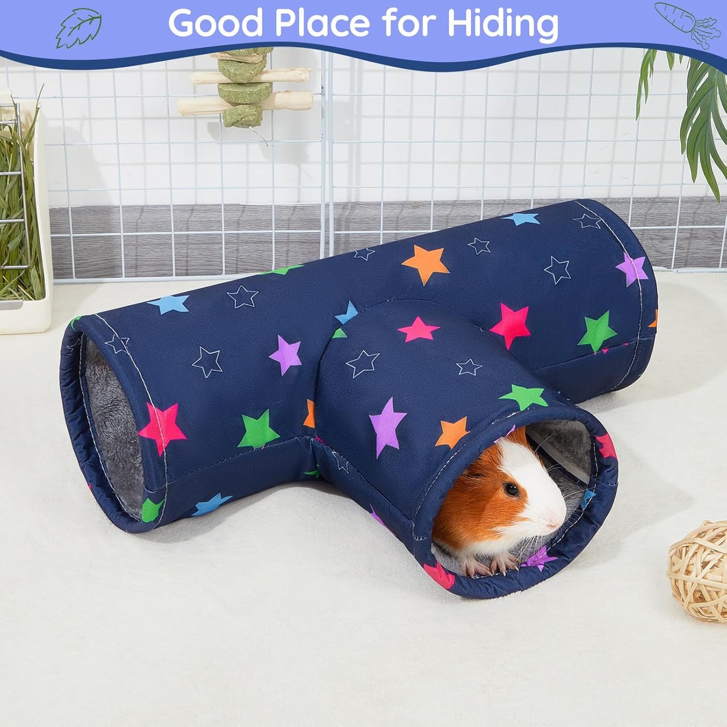 Glittme Guinea Pig Tunnel Washable Guinea Pigs Hideout Portable Rabbit Tunnels Soft Ferret Tunnel for Playing Resting Guinea Pig Accessories for Hedgehogs, Hamster, Colorful Stars
