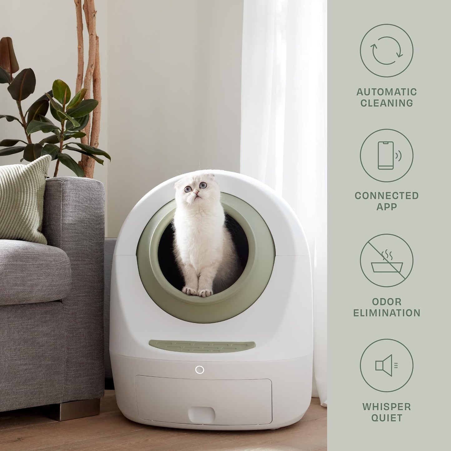 Casa Leo Leo’s Loo Too Self-Cleaning Cat Litter Box, Wi-Fi App Control, <30 dB Whisper-Soft, Anti-Pinch Sensors, UV Odor Defense, Health Monitoring, Large 24 × 22 × 27.6 in