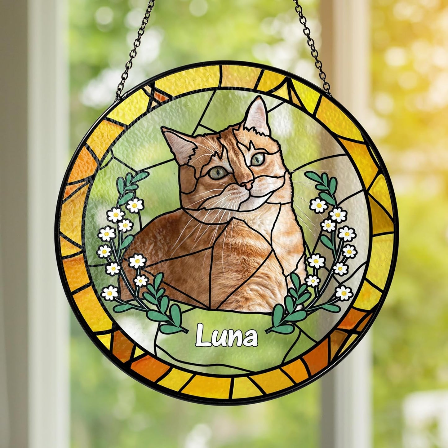 NAZENTI Personalized Cat Memorial Suncatcher, Sympathy Gift for Loss of Pet, Cat Remembrance Gift, Stained Glass Suncatcher, Custom Portrait Photo and Name, Pet Memorial Ornament Window Hanging 2