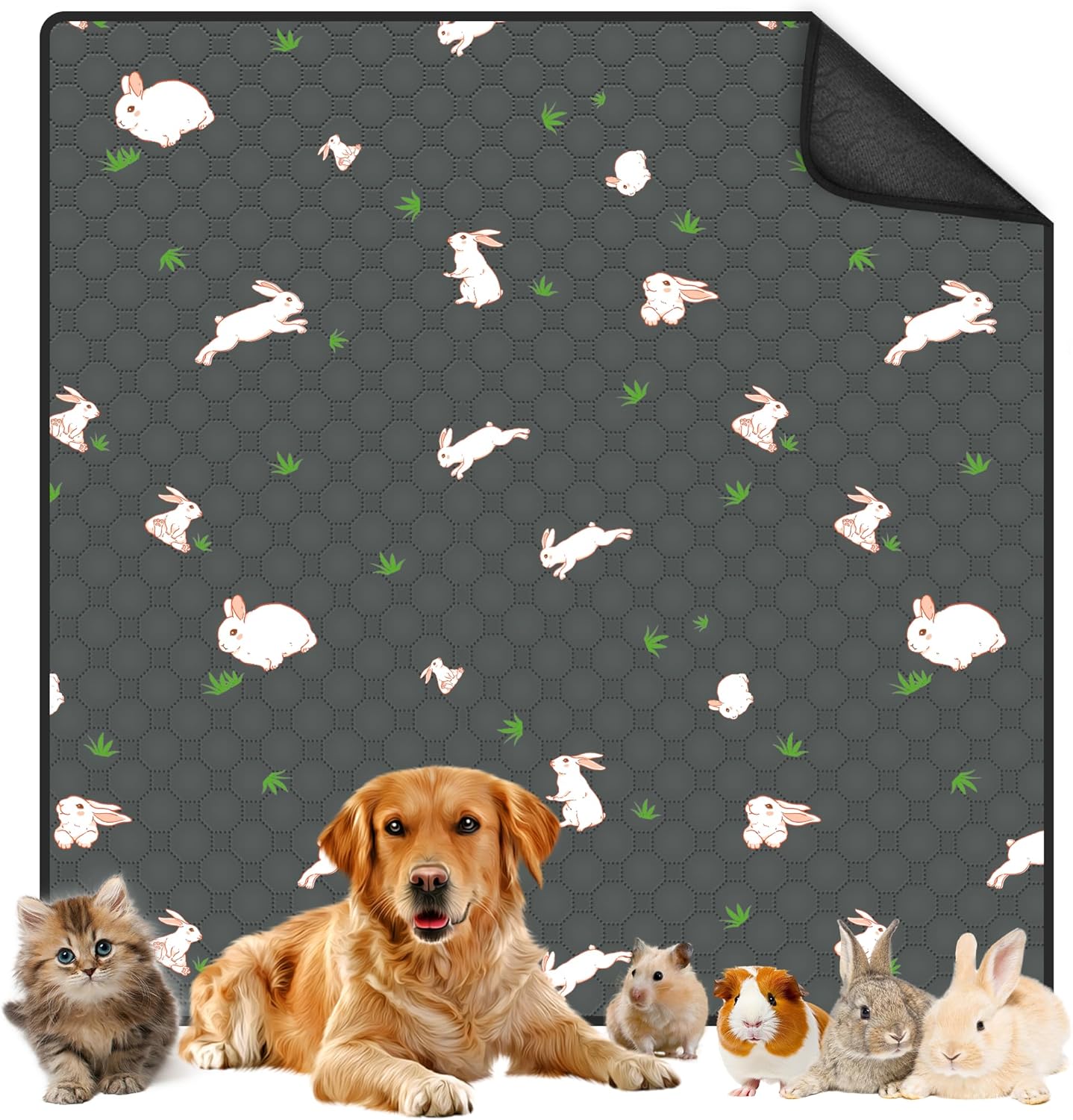 Guinea Pig Cage Liner, 72in x 72in Fast Absorption Washable Bedding Pee Pads for Dogs Puppy Rabbit Small Animal Cage Mat, Leakproof & Non-Slip