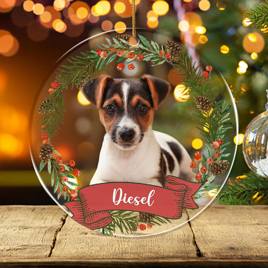 FLOCHIL Personalized Dog Christmas Ornaments, Custom Photo Name for Christmas Trees, Dog First Christmas Ornaments, Best Gifts for Pet Lovers Acrylic Ornament