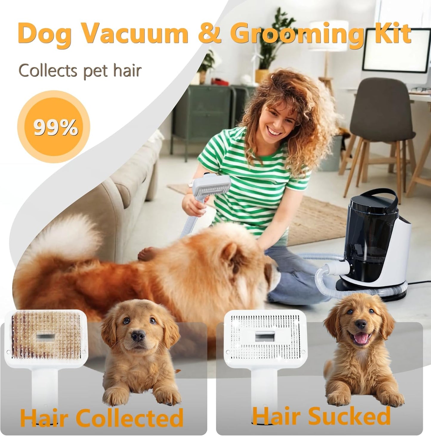 FOTING 8 in 1 Dog Grooming Vacuum & Dryer Kit, Dog Vacuum for Shedding Grooming with 3L Dust Cup, Touchscreen Adjustable Speed Temperature Control Clippers Brush, Pet Grooming Vacuum for Dogs at Home