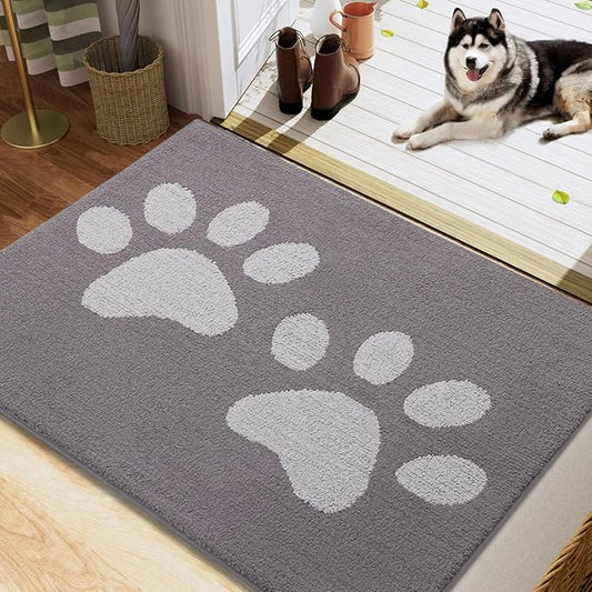 Buganda Dog Door Mat for Muddy Paws, Absorbent Dirt Trapper Washable Indoor Doormats, Non Slip Low-Profile Mud Mat for Dogs, Front Entrance Doormat for Inside Floor (40x32 Inches, Light Grey)