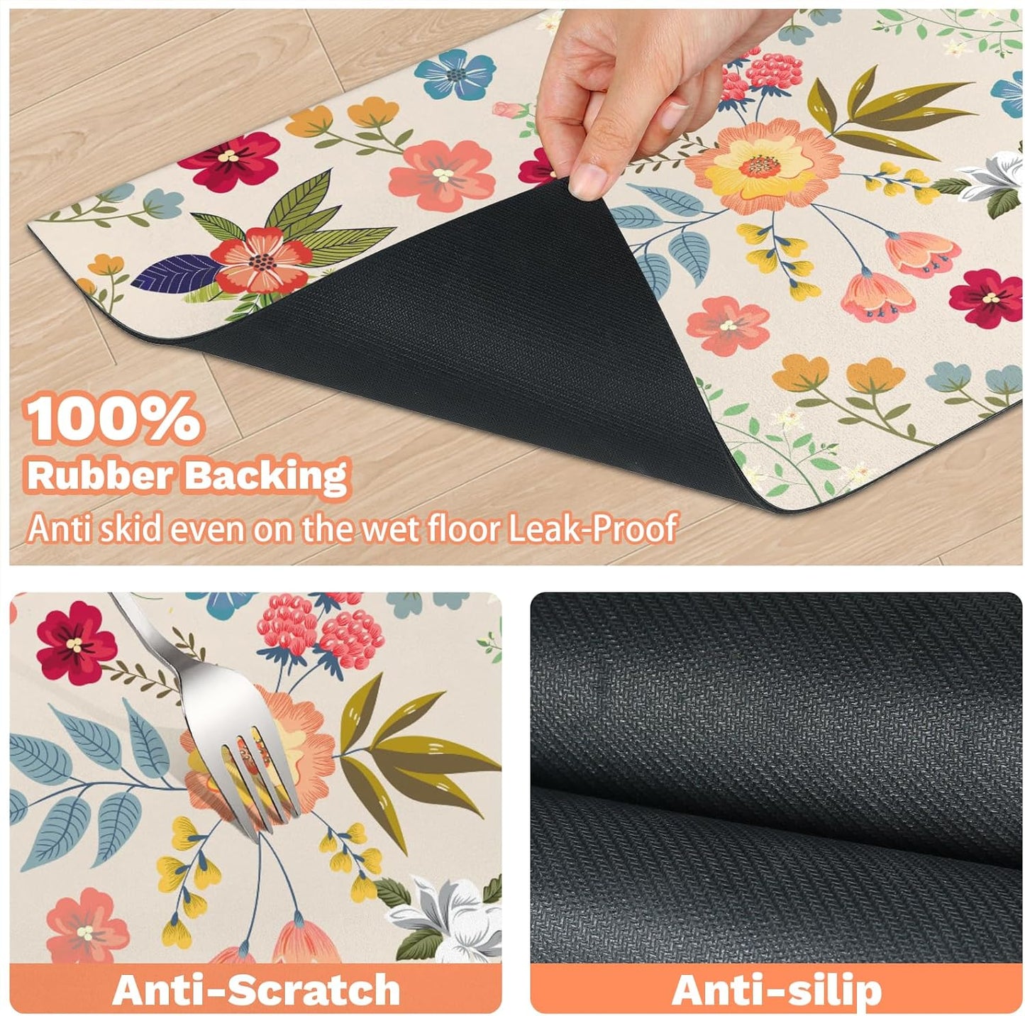 Pet Dog Cat Food Mat, Flower Leaf Pet Feeding Pad, 12 * 20 Inch Absorbent Dog Food Mat, Cat Dish Mat for Food and Water, Suitable for Dog Cat or Other Pets